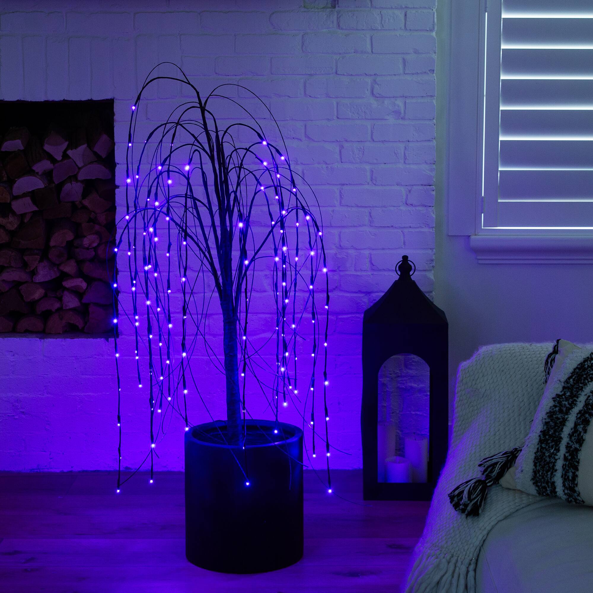 4ft. Orange & Purple LED Pre-Lit Halloween Black Willow Artificial Fall Tree